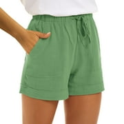 Ierhent Shorts for Women Casual Womens Comfy Casual Elastic Waist Shorts Pants(Green,S)